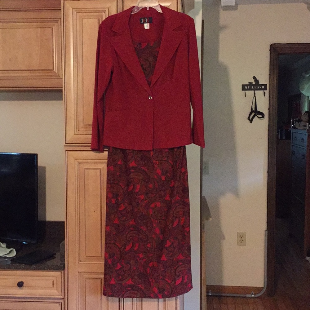 Red Paisley Skirt Suit size 14